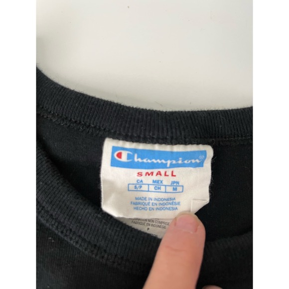 Champion Men's S Short Sleeve Heritage Tee Black‎ With Blue Script Logo Cotton - Picture 4 of 5
